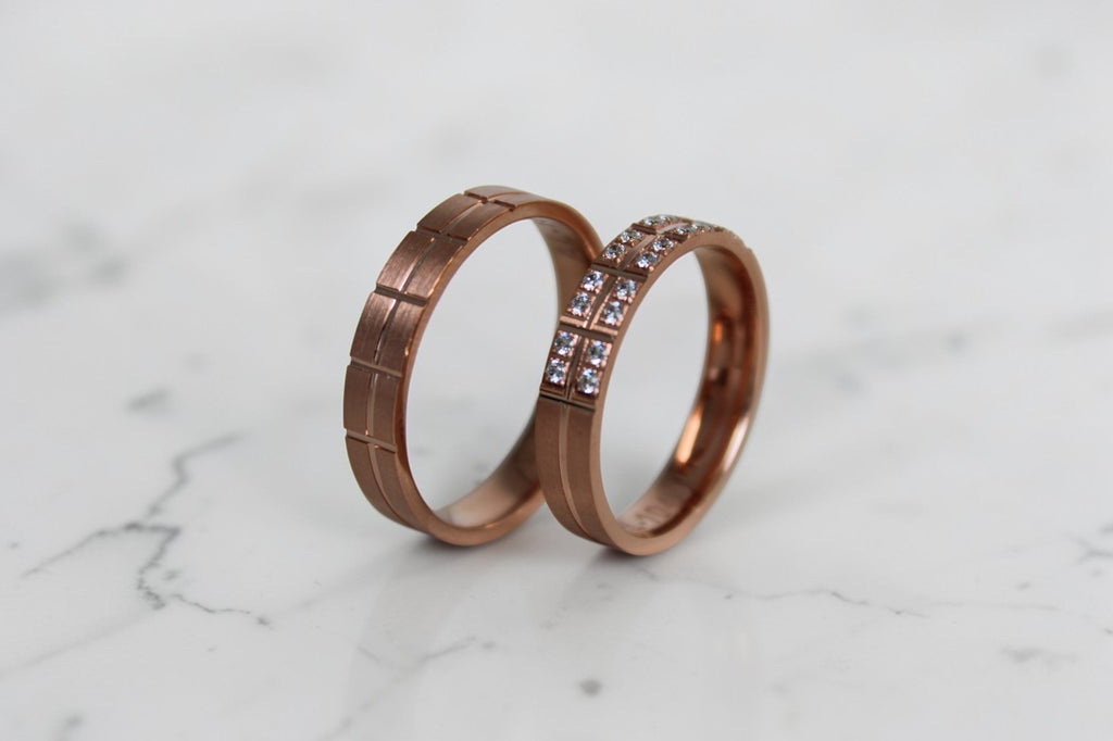 Rome Karikagyűrű Pár - 14K Rozé Arany - 20 db 0.006 ct Gyémánt