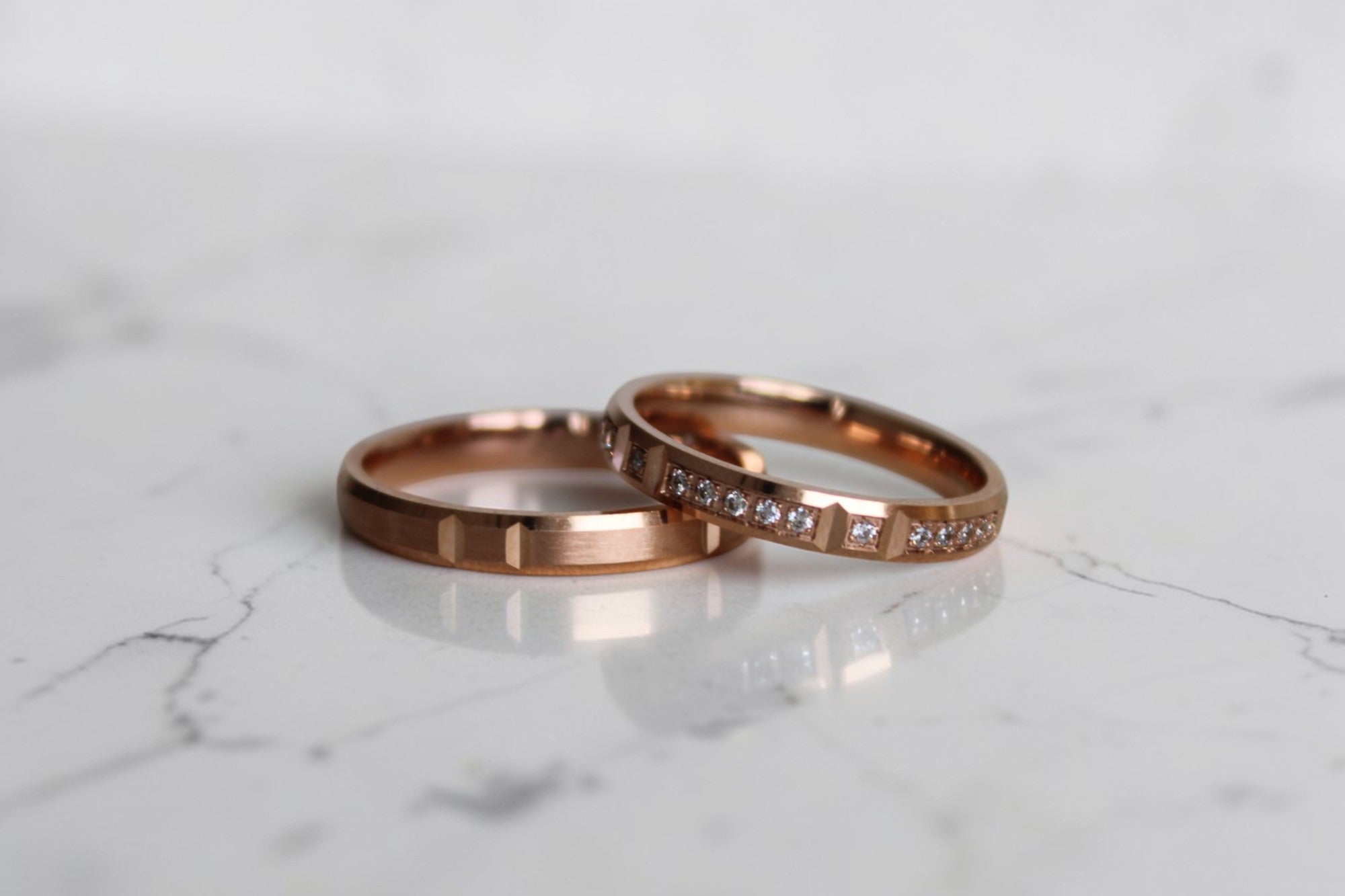 Romance Karikagyűrű Pár - 14K Rozé Arany - 15 db 0.006 ct Gyémánt