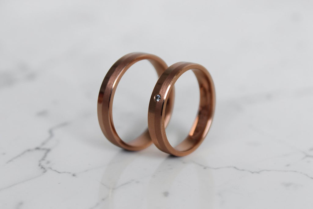 Spotless Karikagyűrű Pár - 14K Rozé Arany - 1 db 0.012 ct Gyémánt